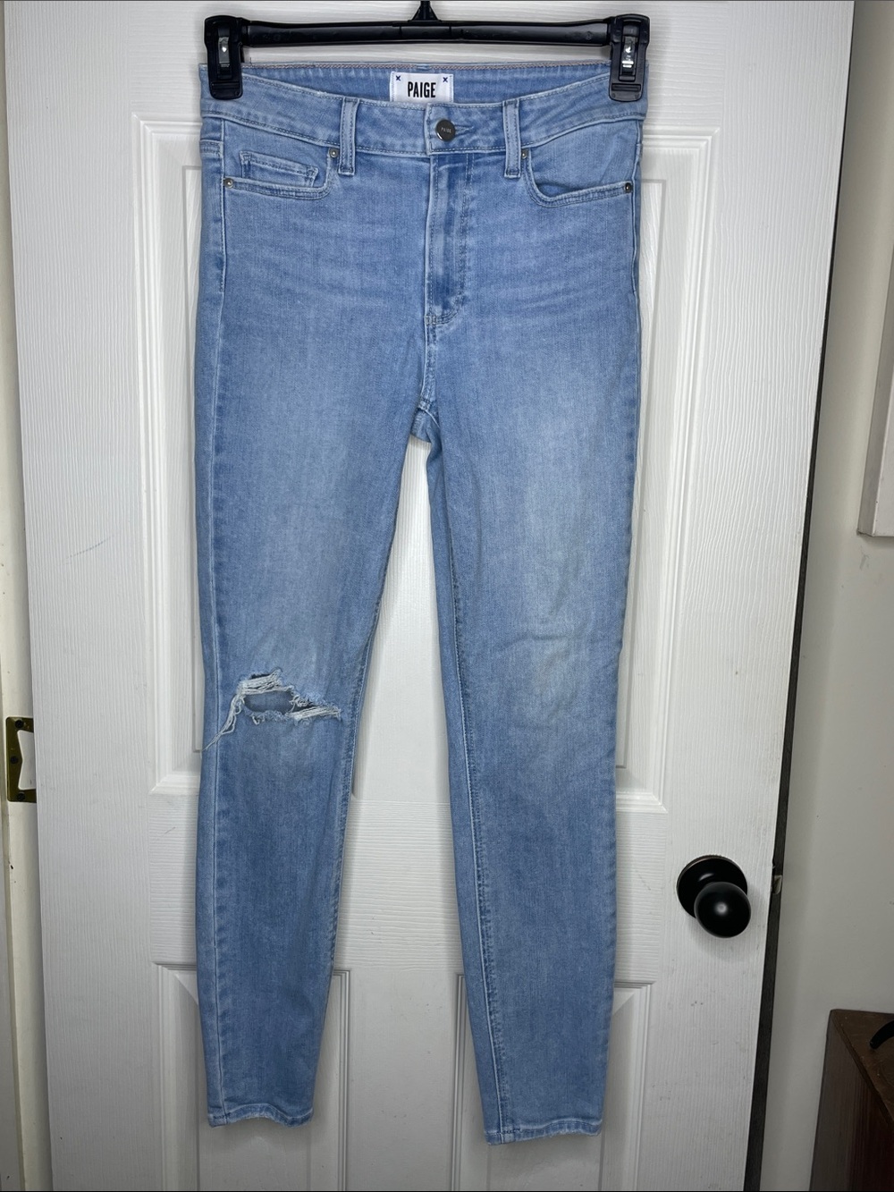 PAIGE Light Wash Distressed Skinny Jeans. Size 27